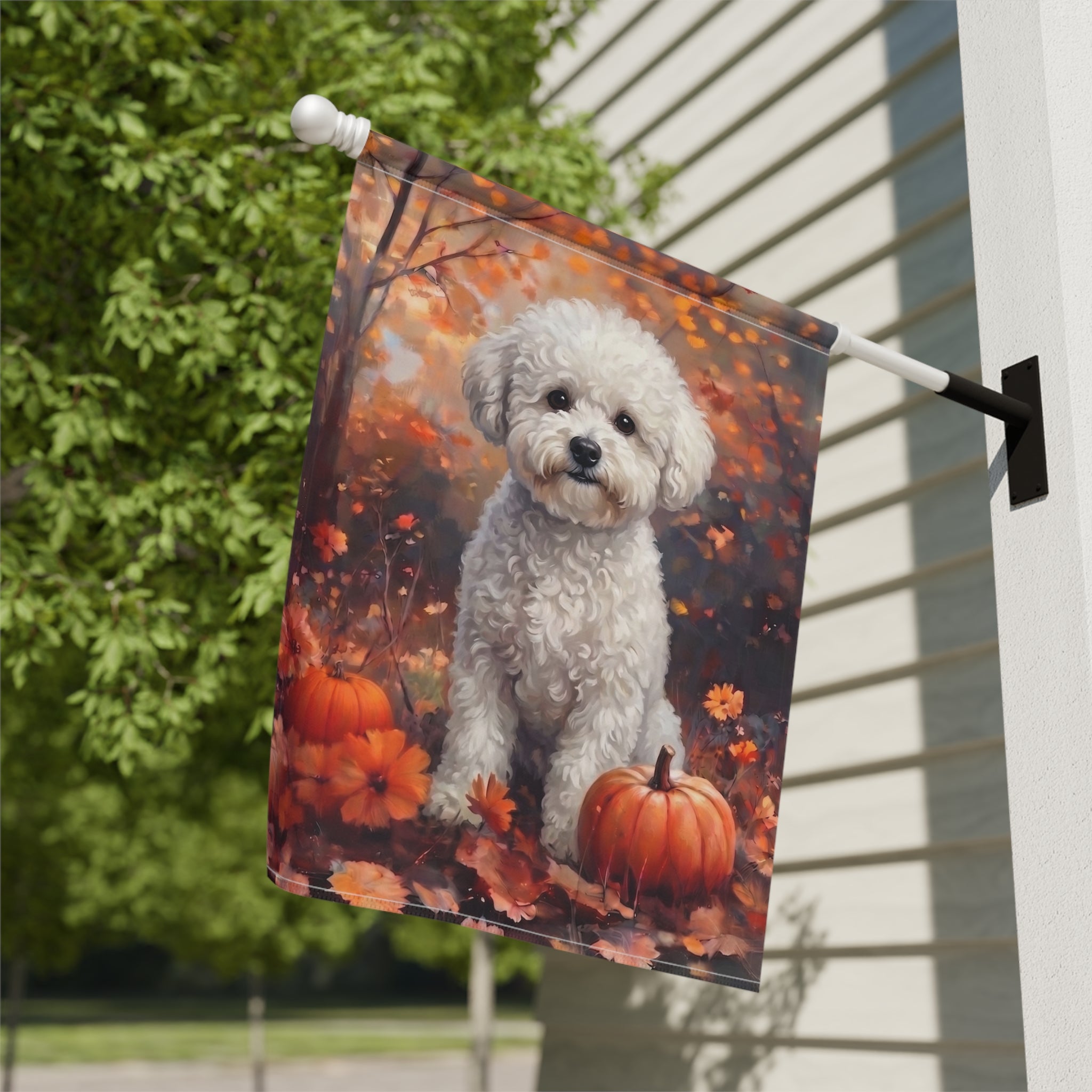 Fall Bichon Frise with Pumpkins Autumn Garden Flag