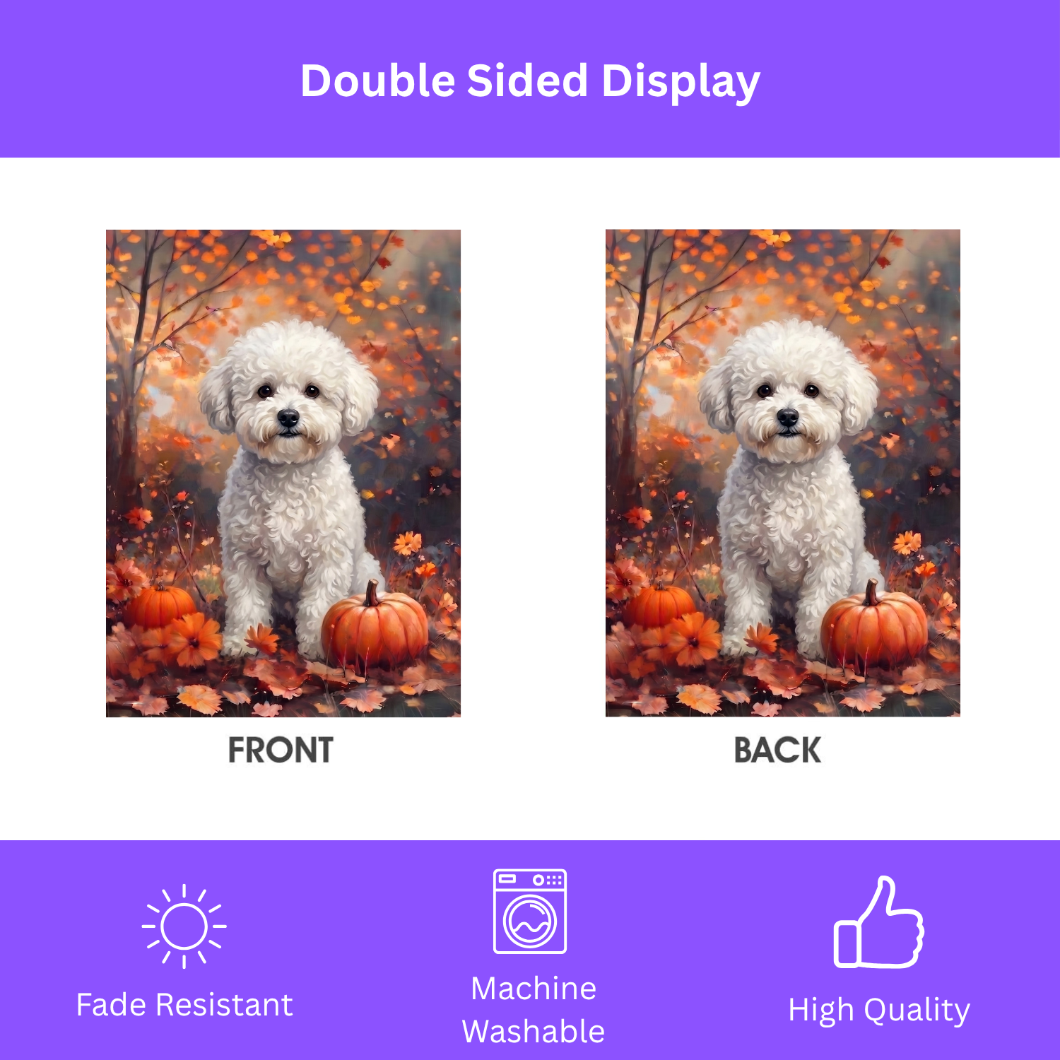 Fall Bichon Frise with Pumpkins Autumn Garden Flag