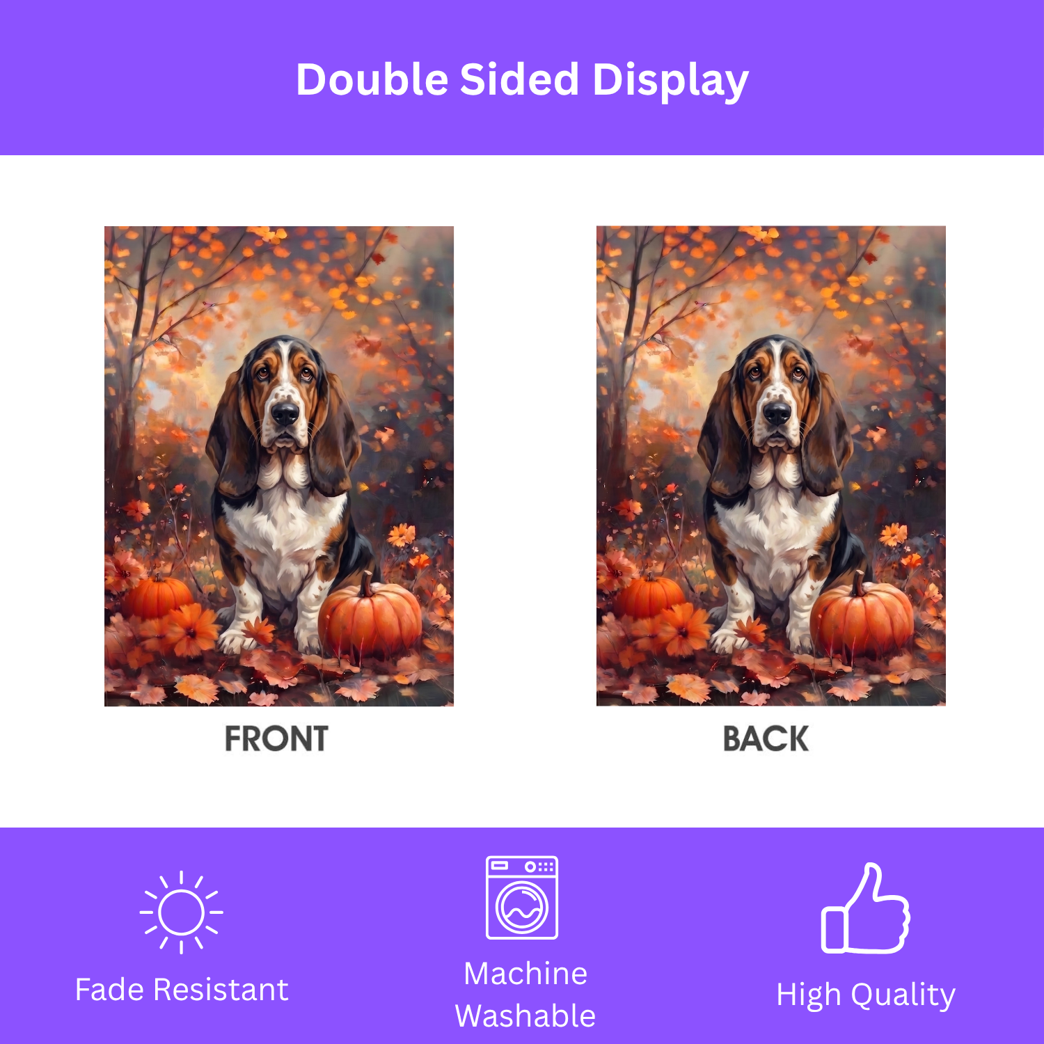 Fall Basset Hound With Pumpkins Autumn Garden Flag