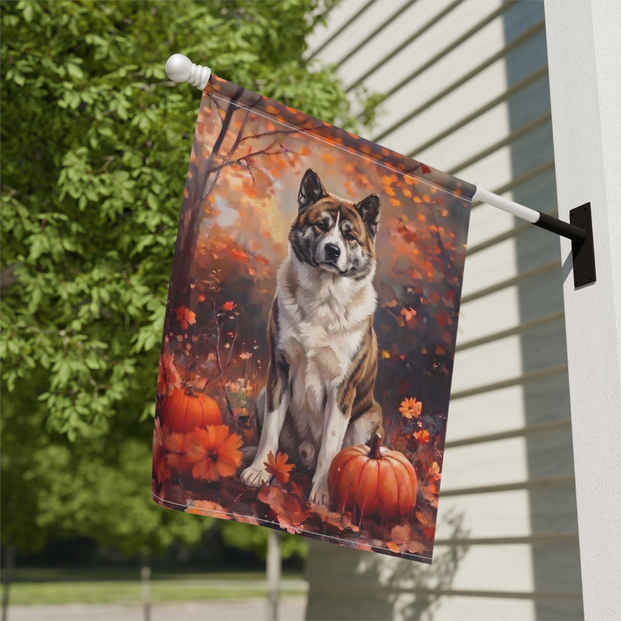 Fall Akita With Pumpkins Autumn Garden Flag