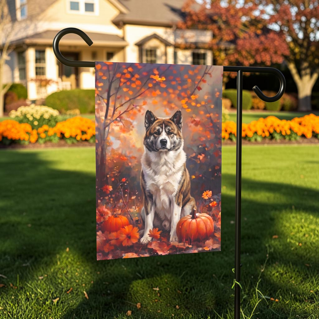 Fall Akita With Pumpkins Autumn Garden Flag
