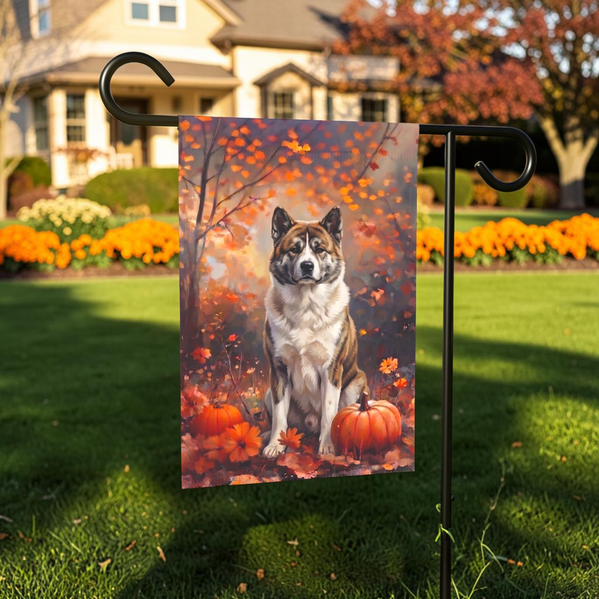 Fall Akita With Pumpkins Autumn Garden Flag