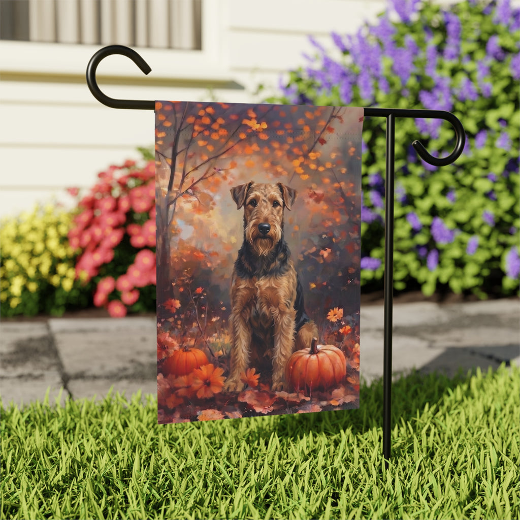 Fall Airedale Terrier with Pumpkins Garden Flag