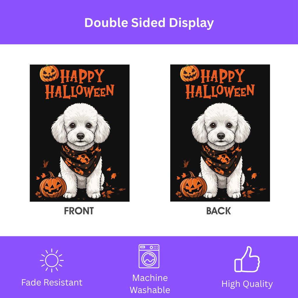 Little Pumpkin And White Toy Poodle Happy Halloween Garden Flag