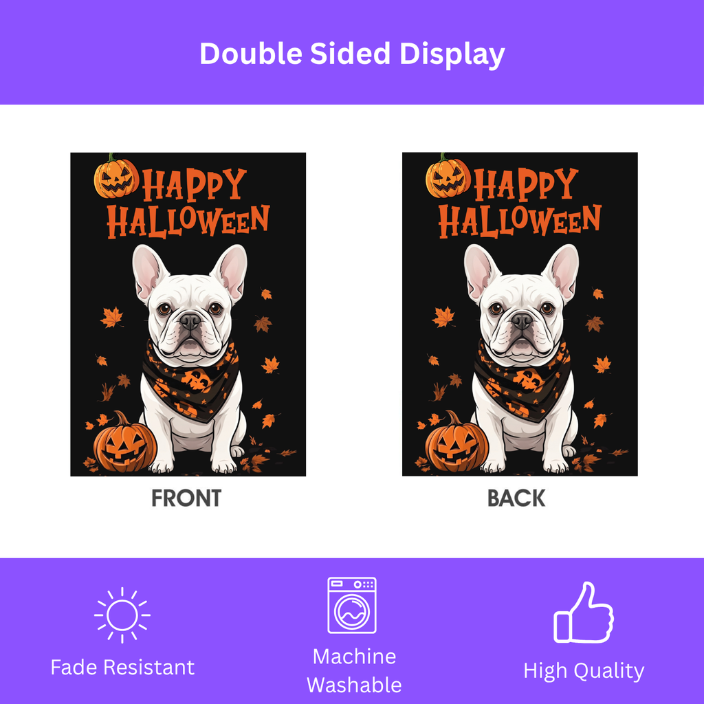 Little Pumpkin and White French Bulldog Happy Halloween Garden Flag
