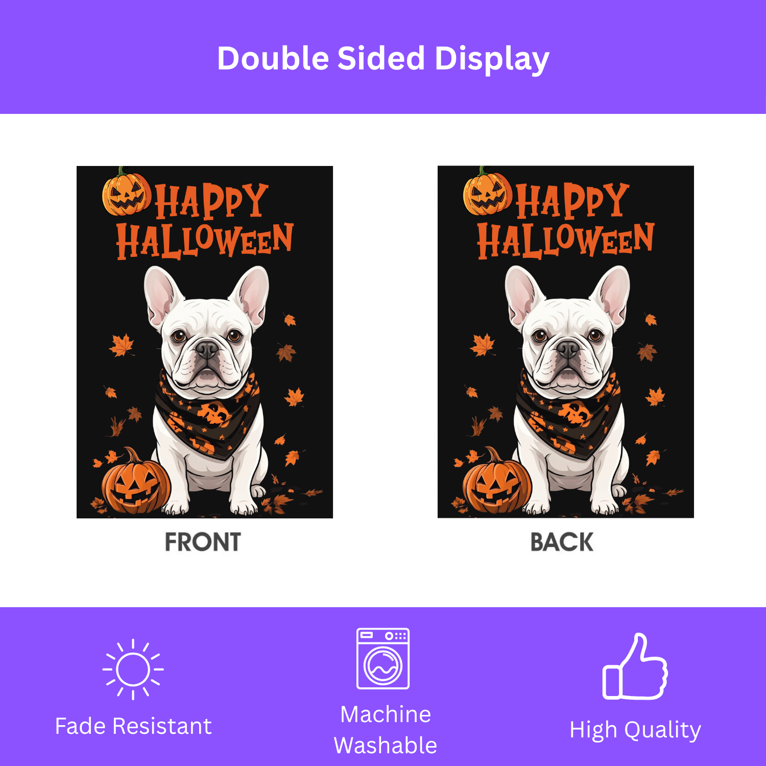 Little Pumpkin and White French Bulldog Happy Halloween Garden Flag