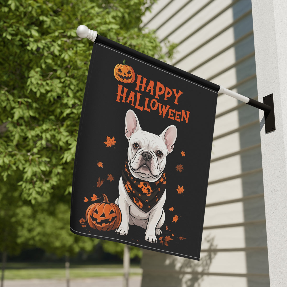 Little Pumpkin and White French Bulldog Happy Halloween Garden Flag Double Sided