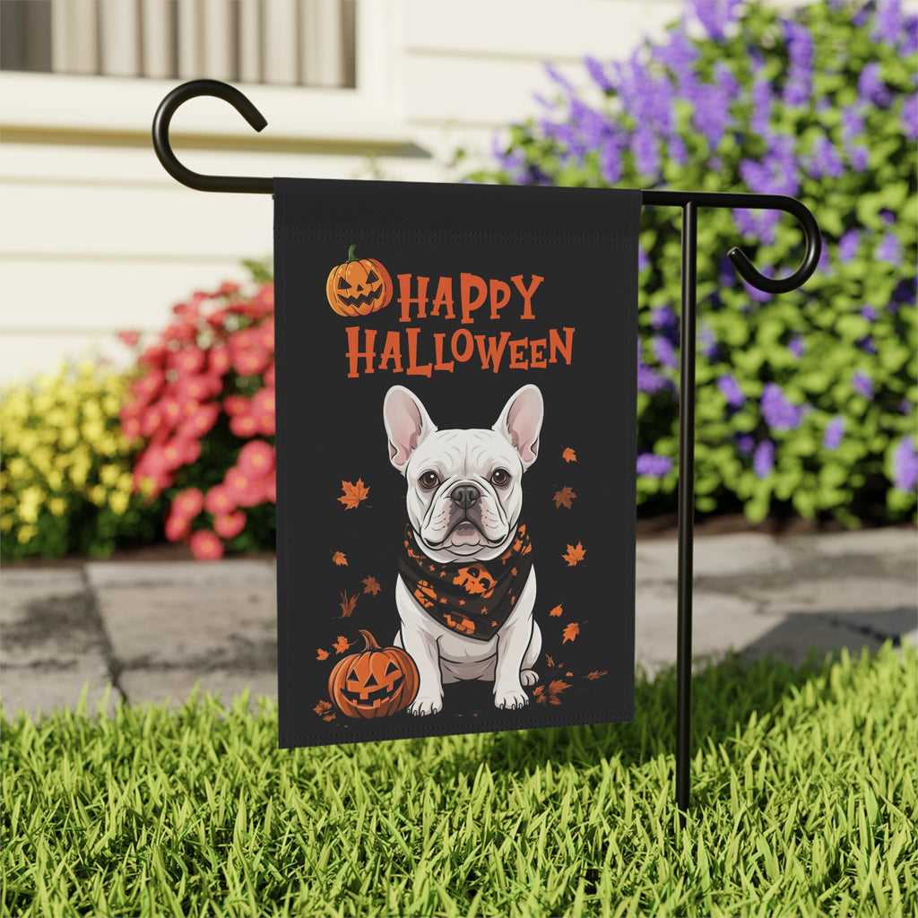 Little Pumpkin and White French Bulldog Happy Halloween Garden Flag