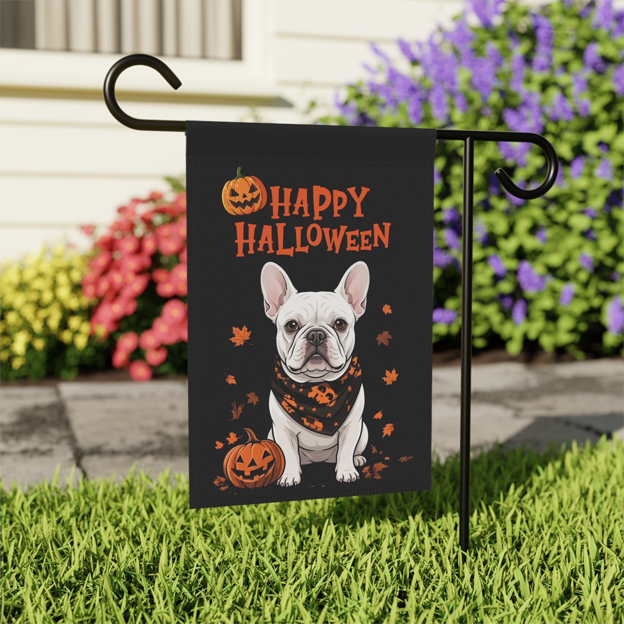 Little Pumpkin and White French Bulldog Happy Halloween Garden Flag