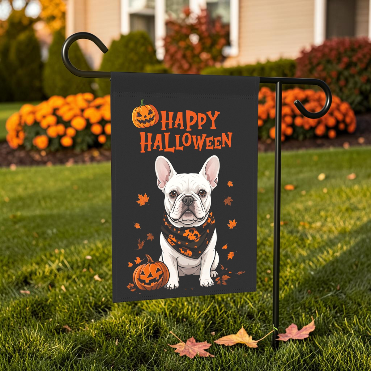 Little Pumpkin and White French Bulldog Happy Halloween Garden Flag