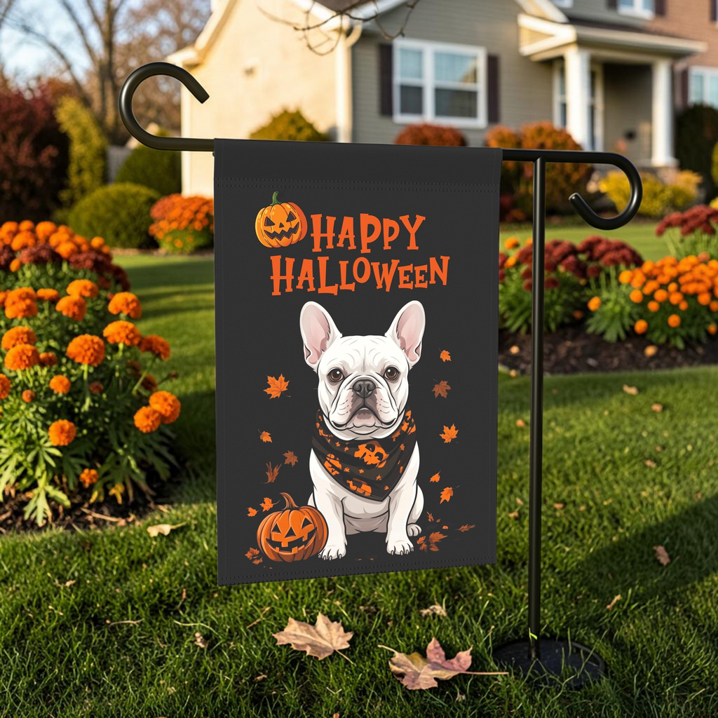 Little Pumpkin and White French Bulldog Happy Halloween Garden Flag