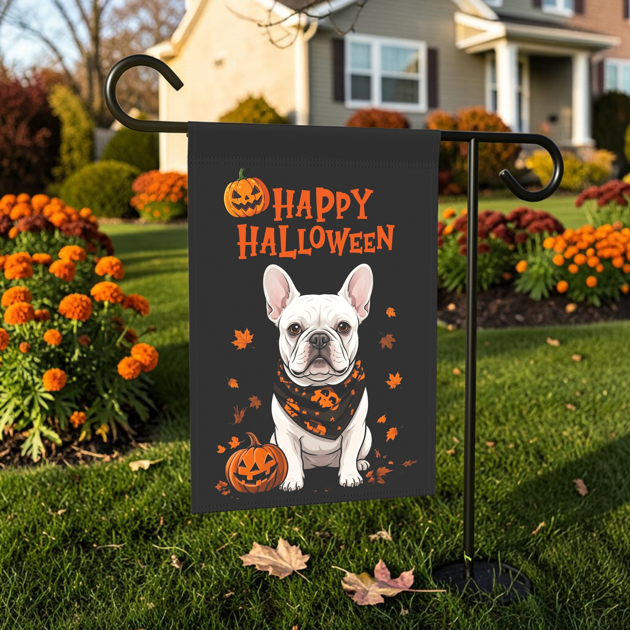 Little Pumpkin and White French Bulldog Happy Halloween Garden Flag