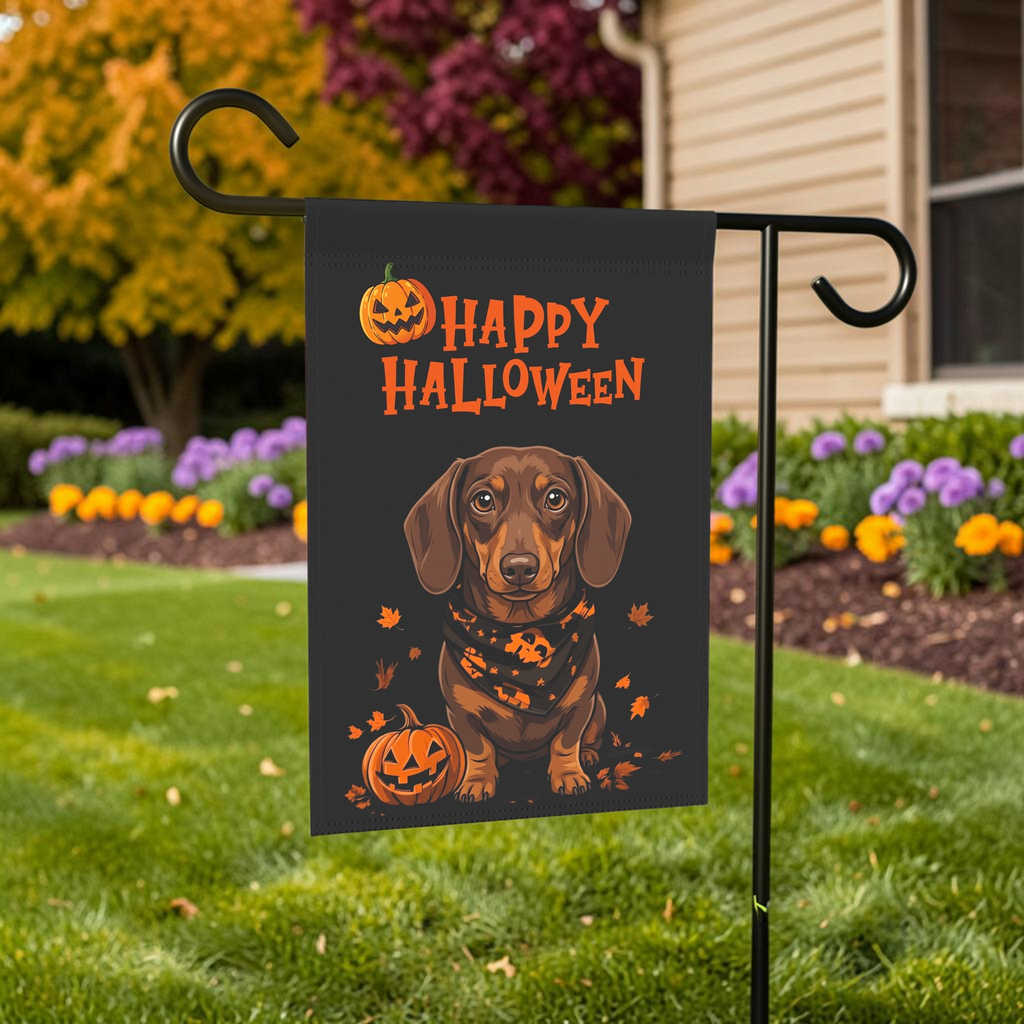 Little Pumpkin and Short Hair Dachshund Happy Halloween Garden Flag