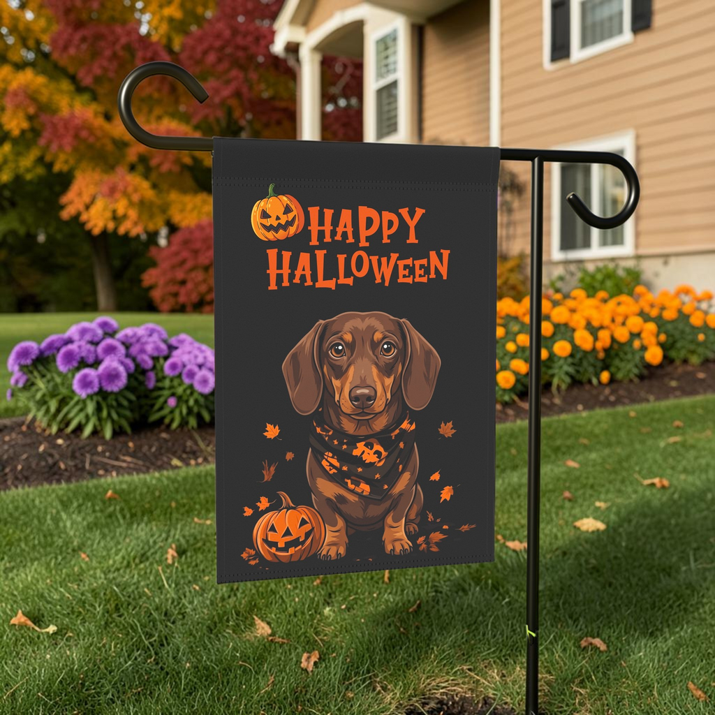 Little Pumpkin and Short Hair Dachshund Happy Halloween Garden Flag