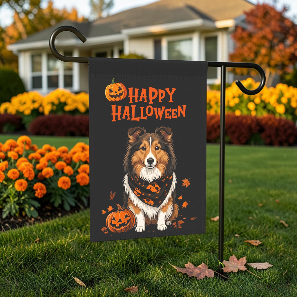 Little Pumpkin and Sheltie Happy Halloween Garden Flag