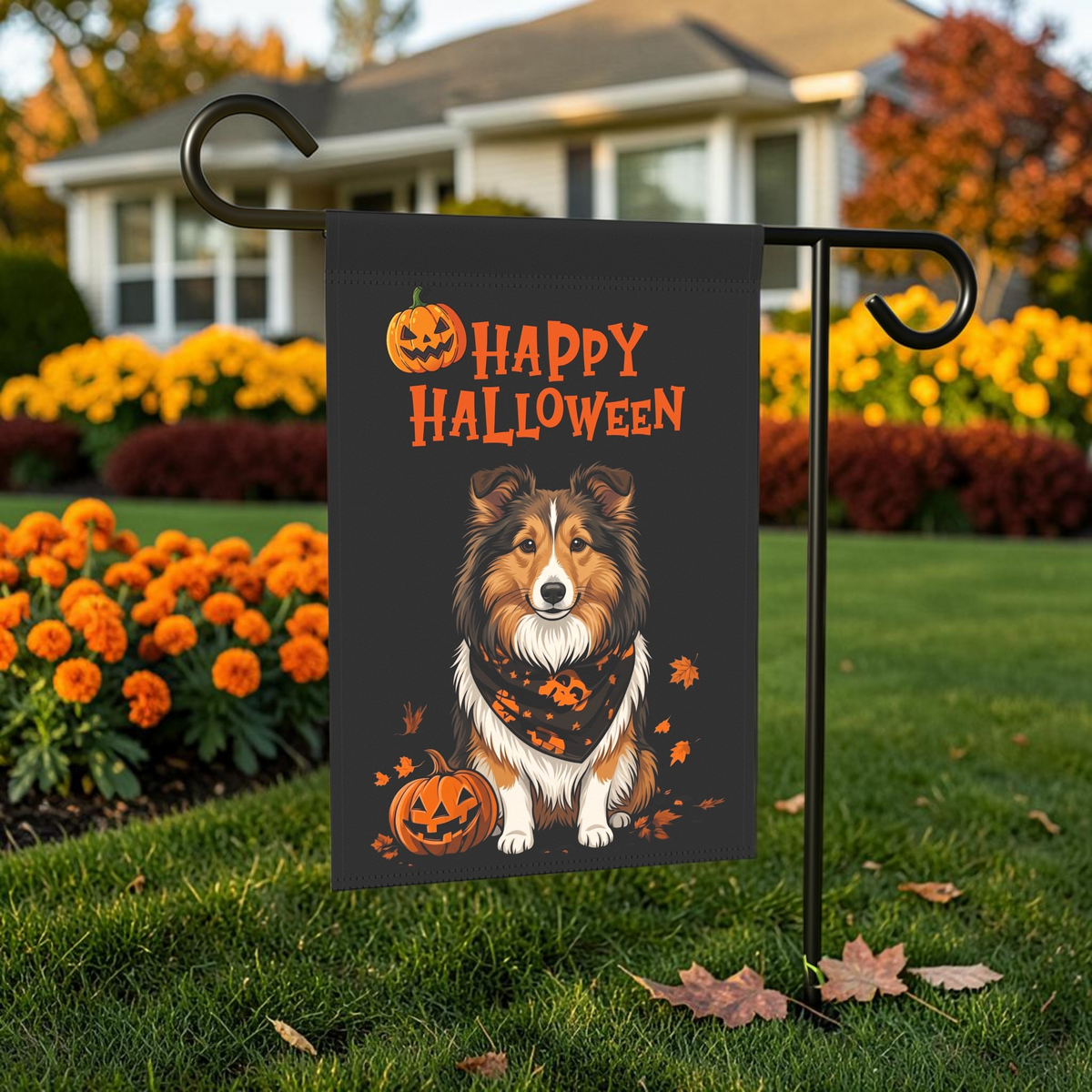 Little Pumpkin and Sheltie Happy Halloween Garden Flag