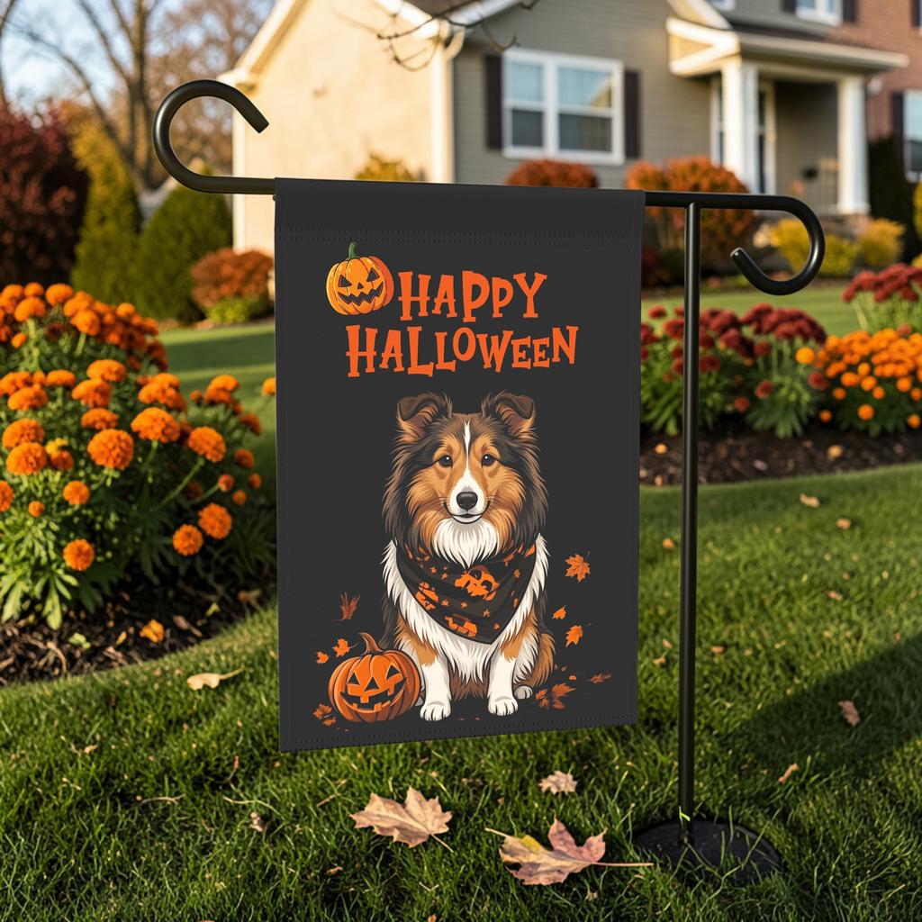 Little Pumpkin and Sheltie Happy Halloween Garden Flag