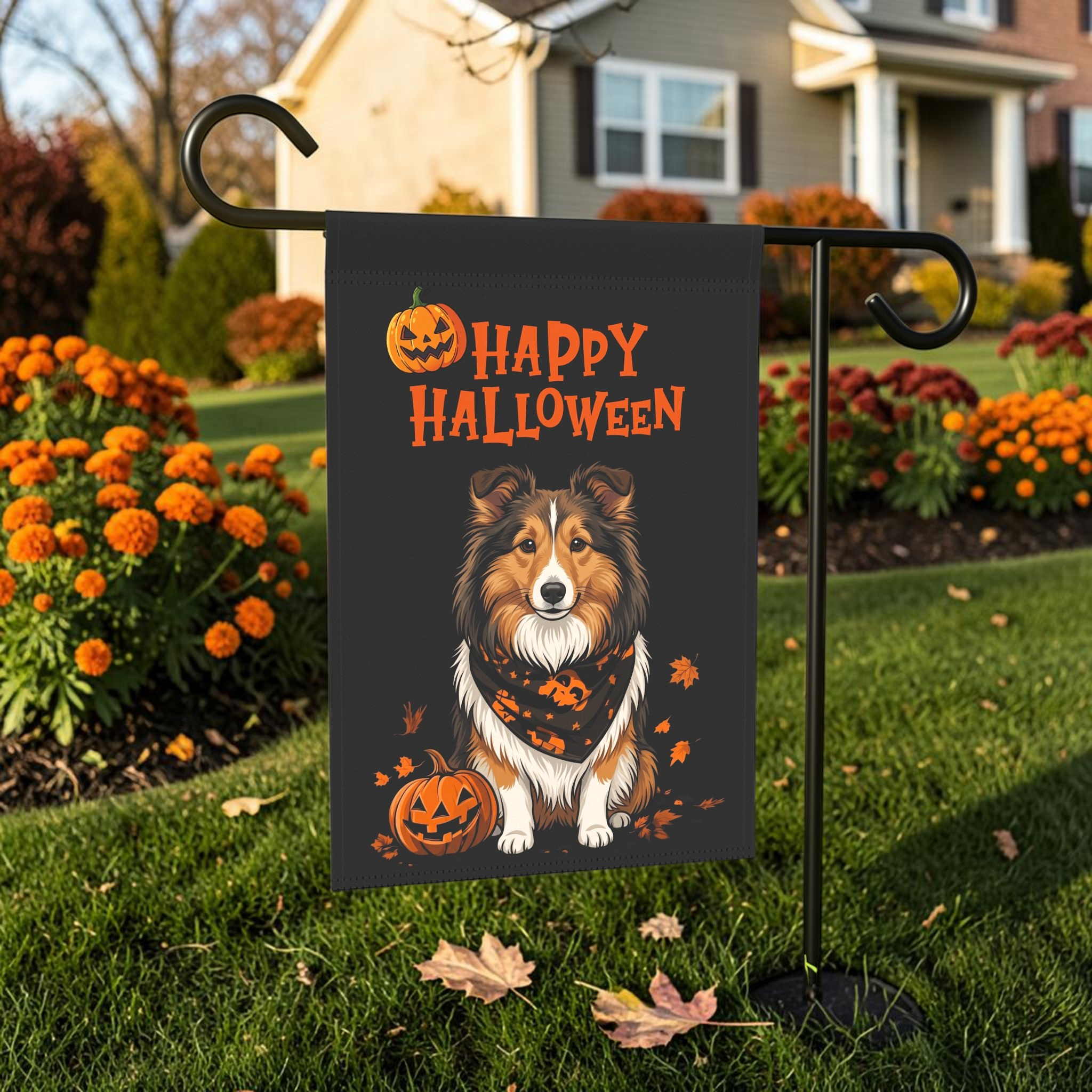 Little Pumpkin and Sheltie Happy Halloween Garden Flag