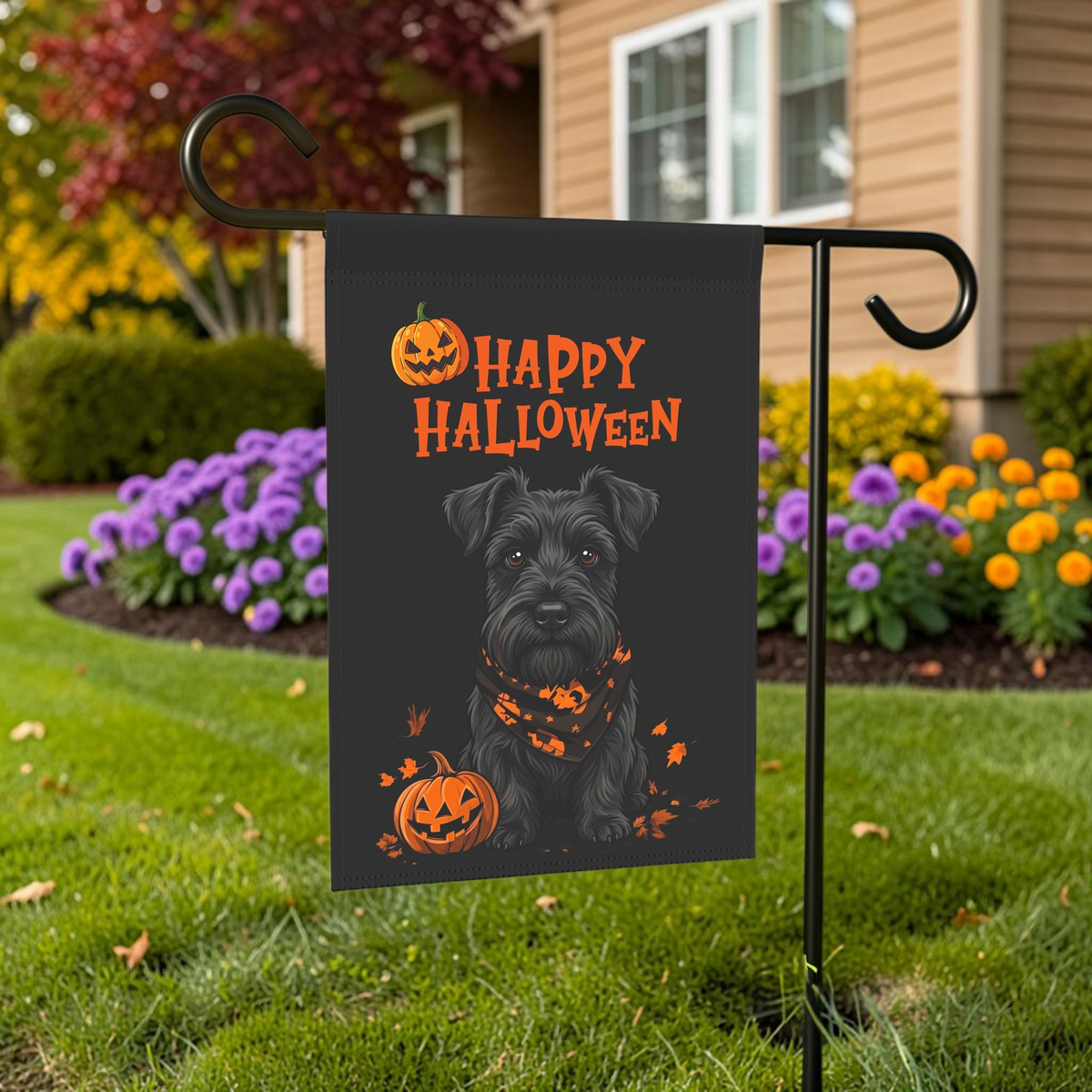 Little Pumpkin and Scottish Terrier Happy Halloween Garden Flag