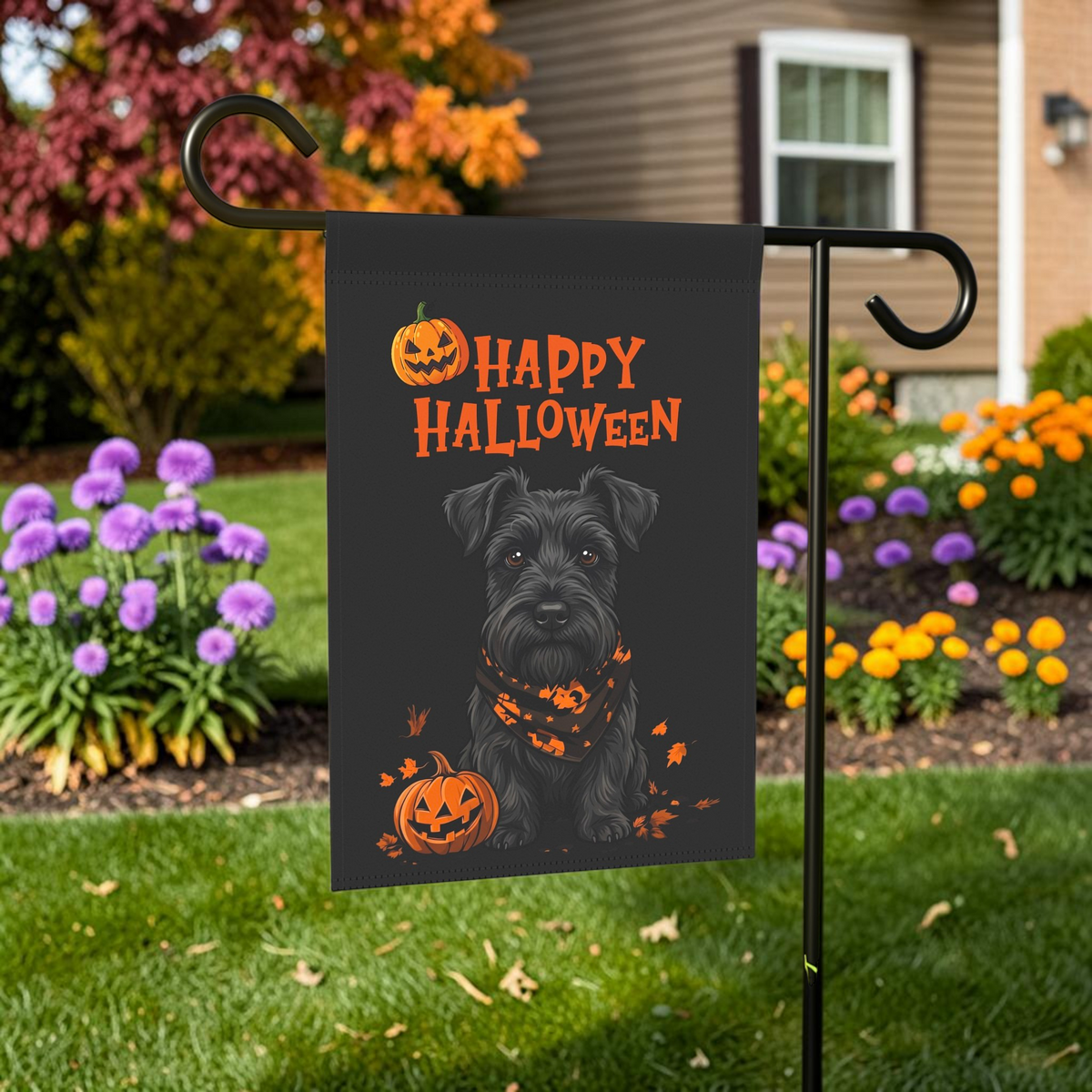 Little Pumpkin and Scottish Terrier Happy Halloween Garden Flag
