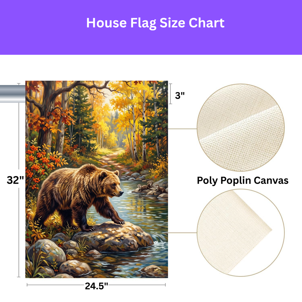 River Rocks Bear in Autumn Garden Flag