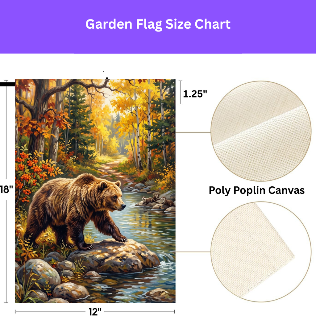 River Rocks Bear in Autumn Garden Flag