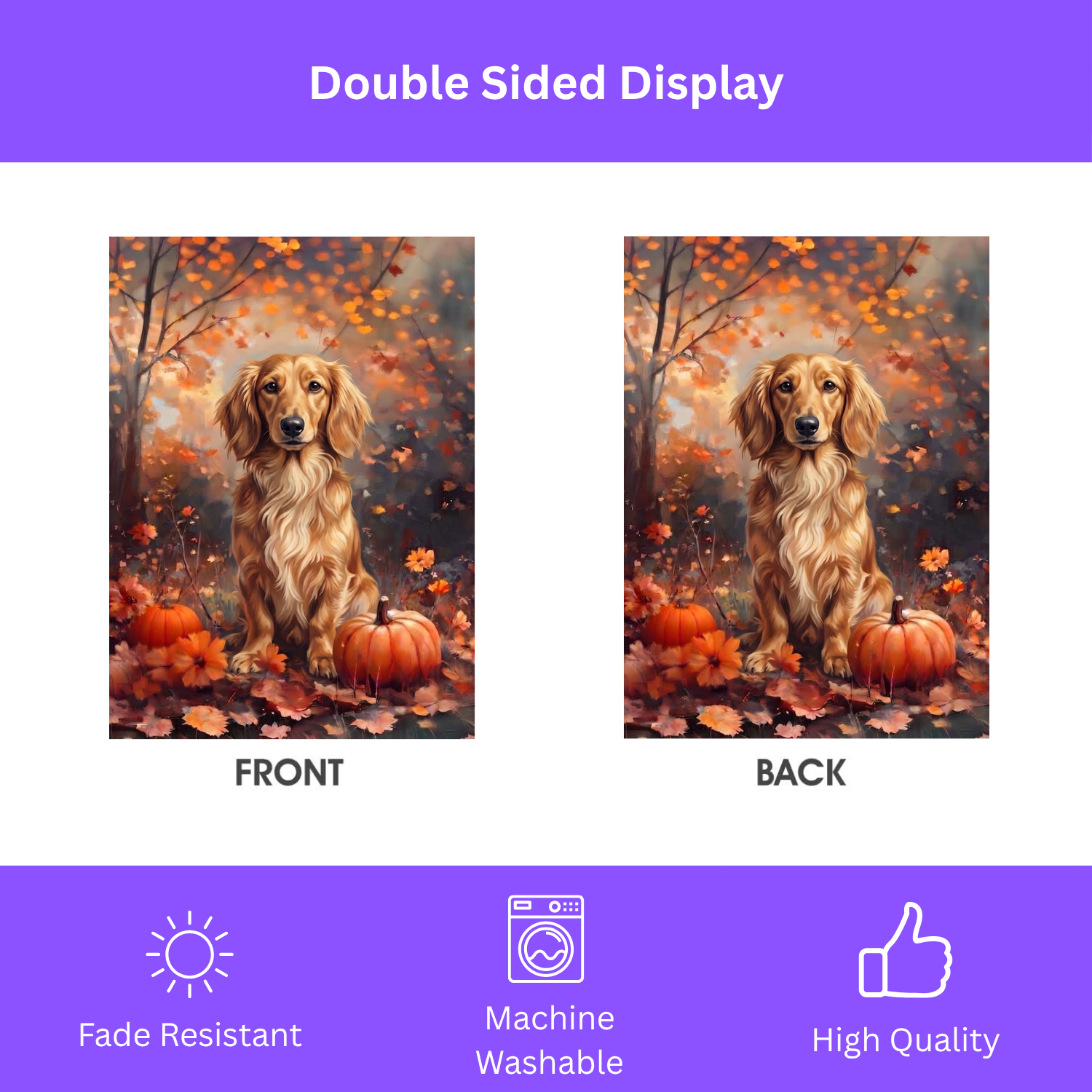 Fall Long Hair Dachshund With Pumpkins Autumn Garden Flag