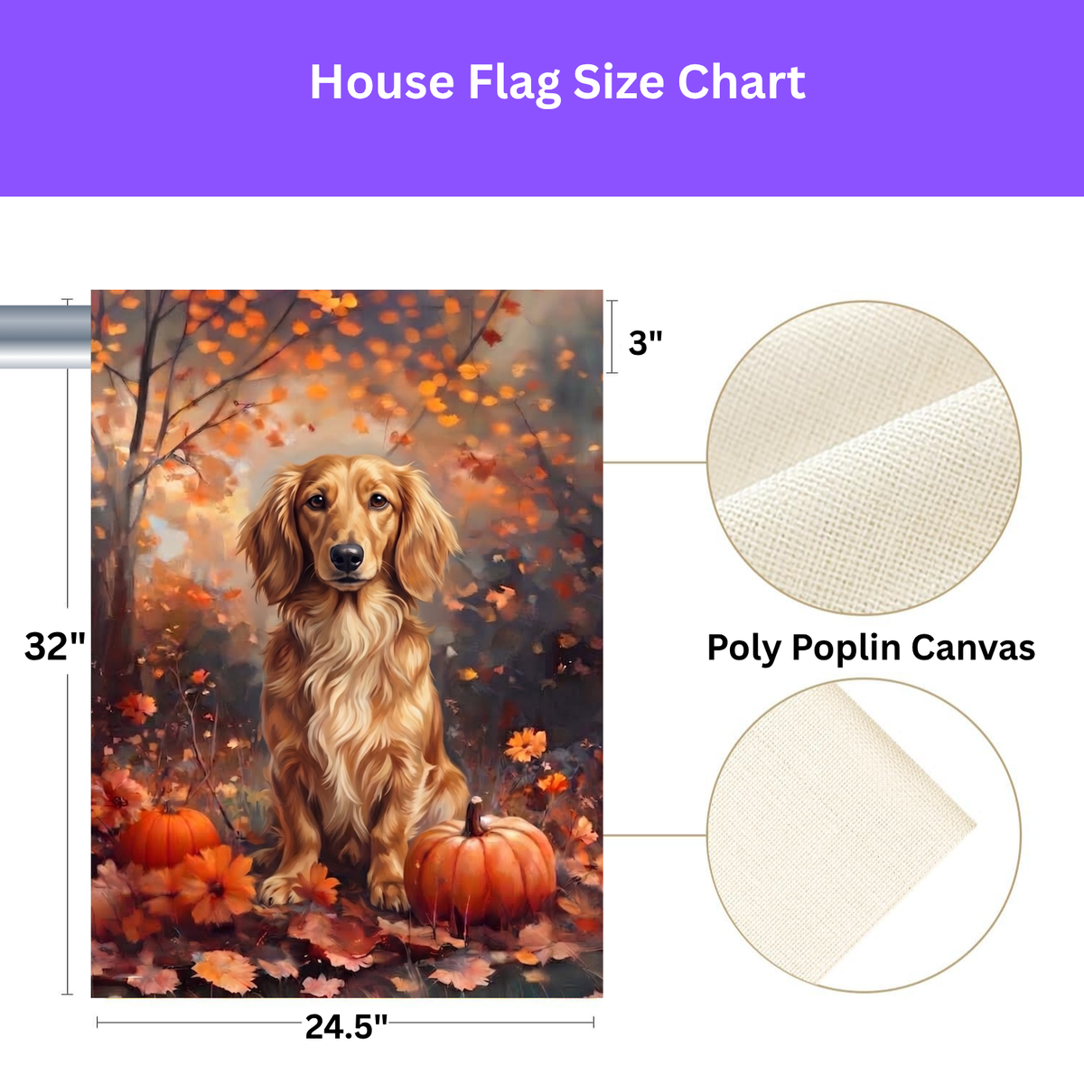 Fall Long Hair Dachshund With Pumpkins Autumn Garden Flag