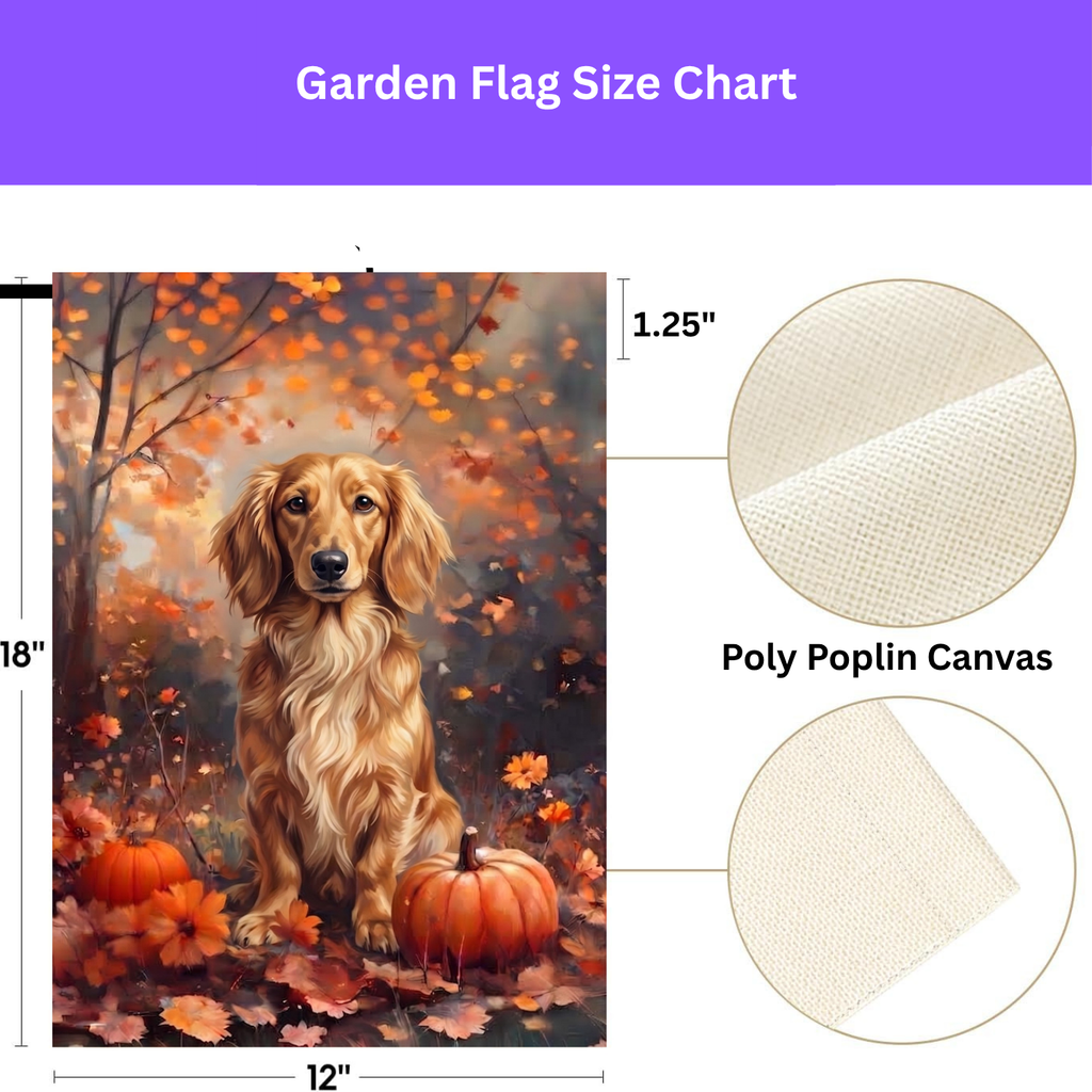 Fall Long Hair Dachshund With Pumpkins Autumn Garden Flag
