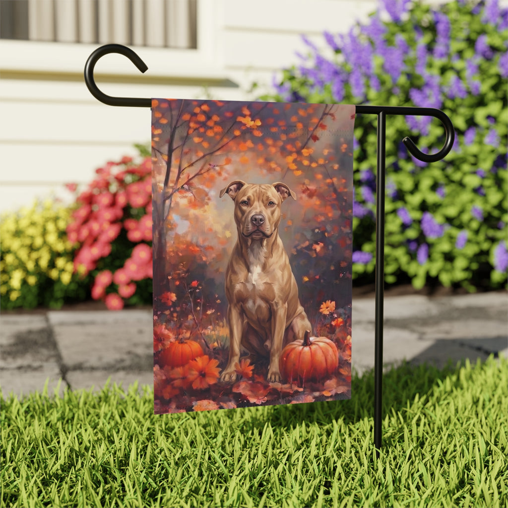 Fall Fawn American Pit Bull Terrier With Pumpkins Autumn Garden Flag
