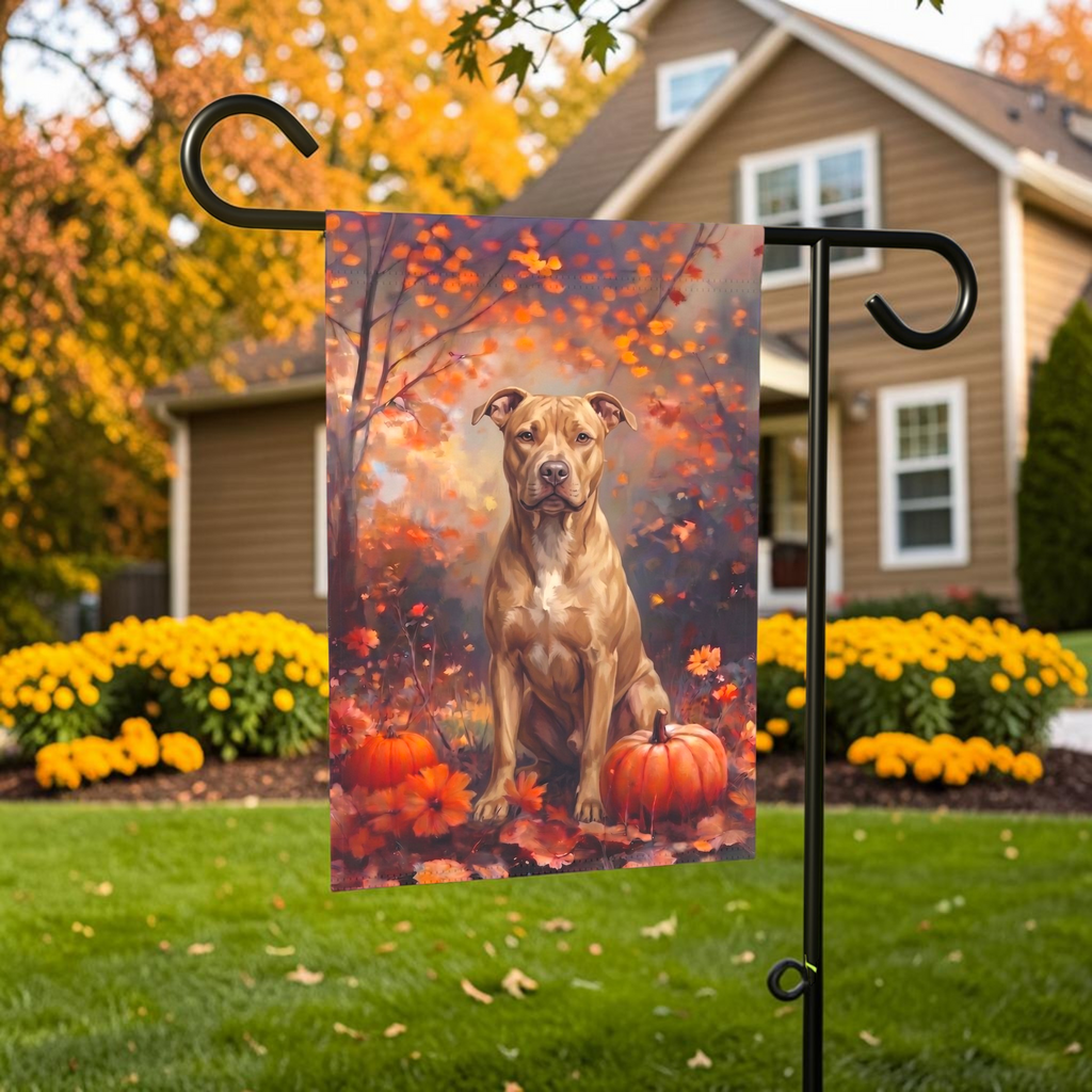 Fall Fawn American Pit Bull Terrier With Pumpkins Autumn Garden Flag
