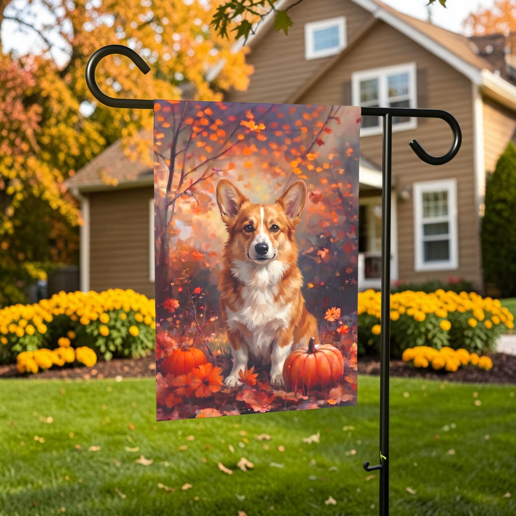 Fall Corgi With Pumpkins Autumn Garden Flag