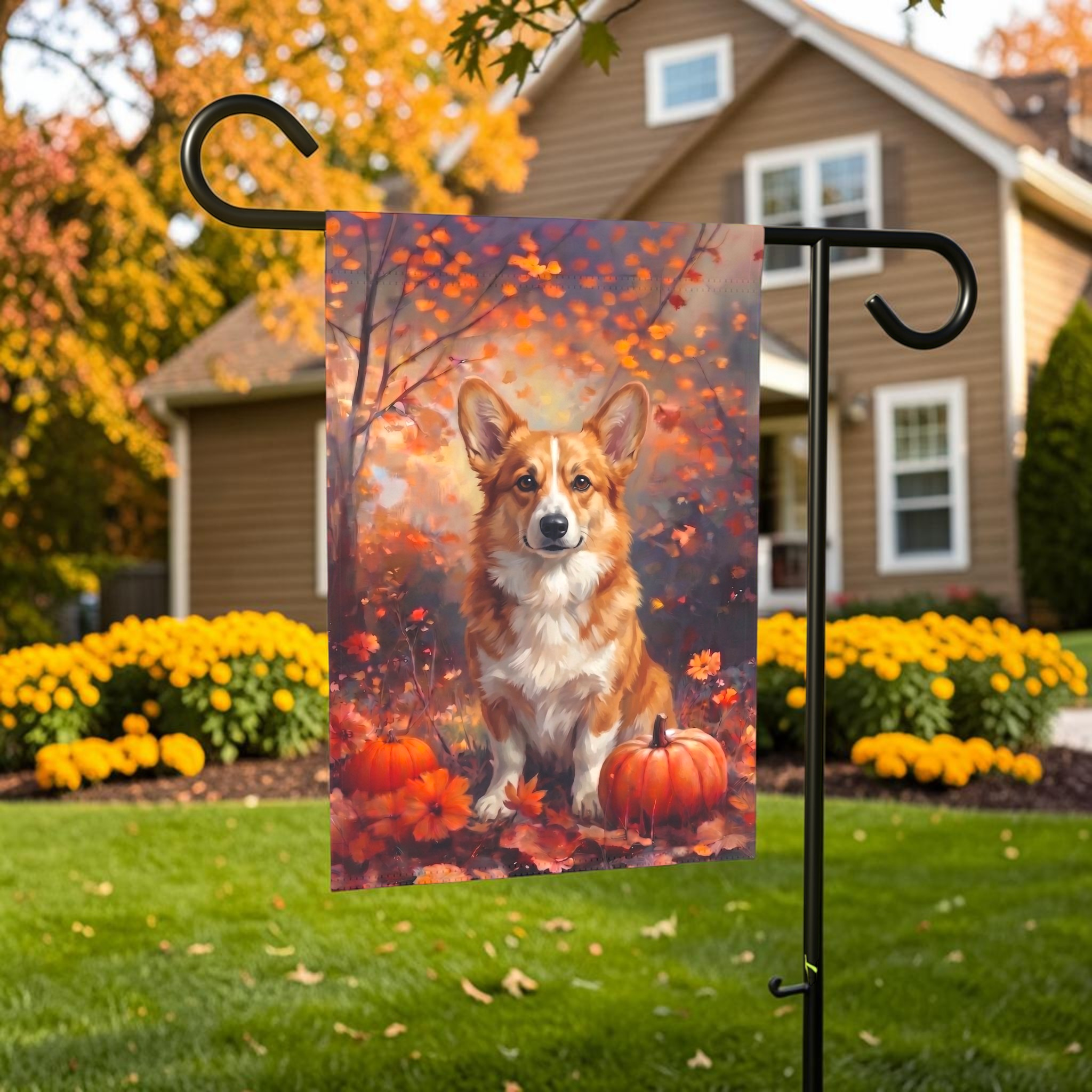Fall Corgi With Pumpkins Autumn Garden Flag