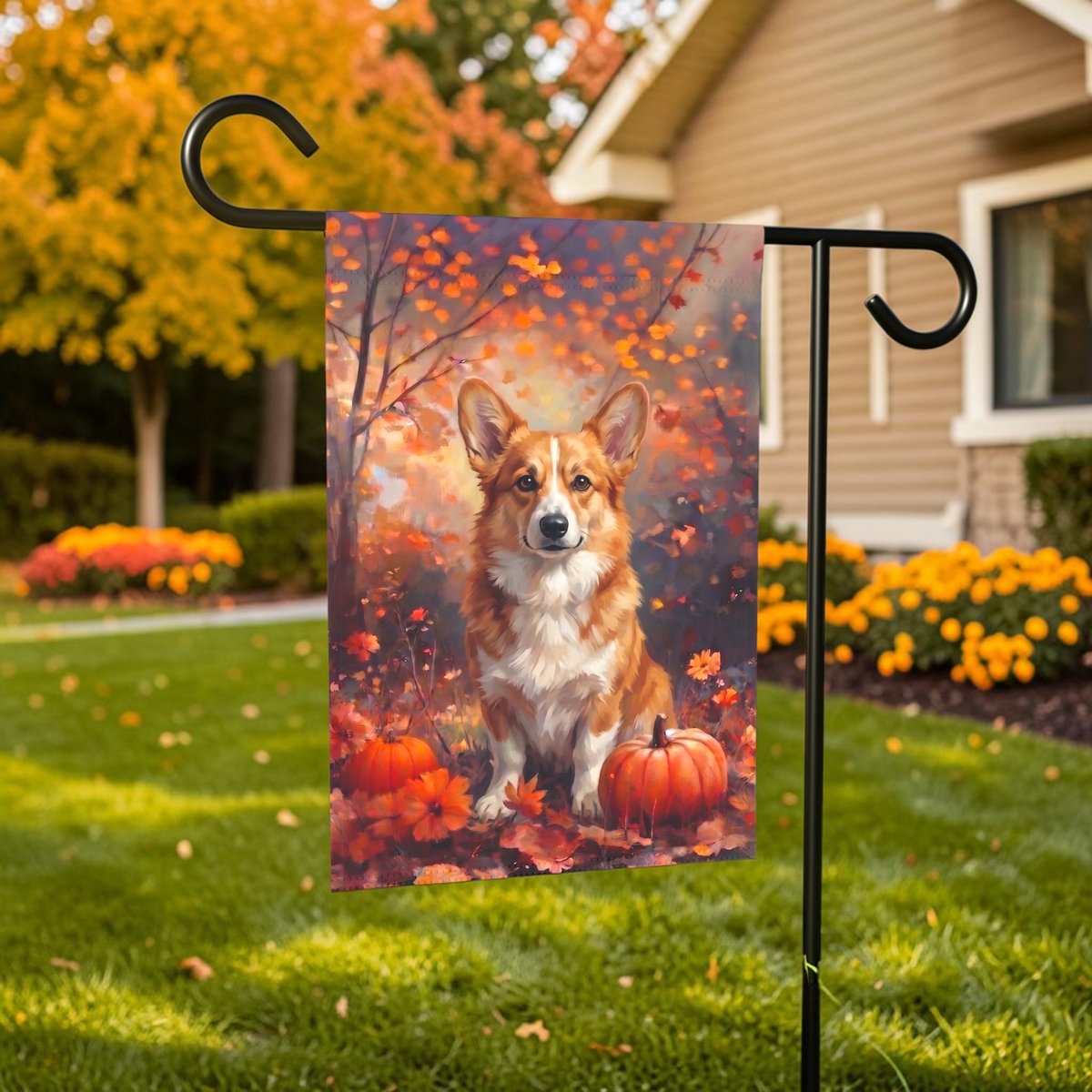 Fall Corgi With Pumpkins Autumn Garden Flag