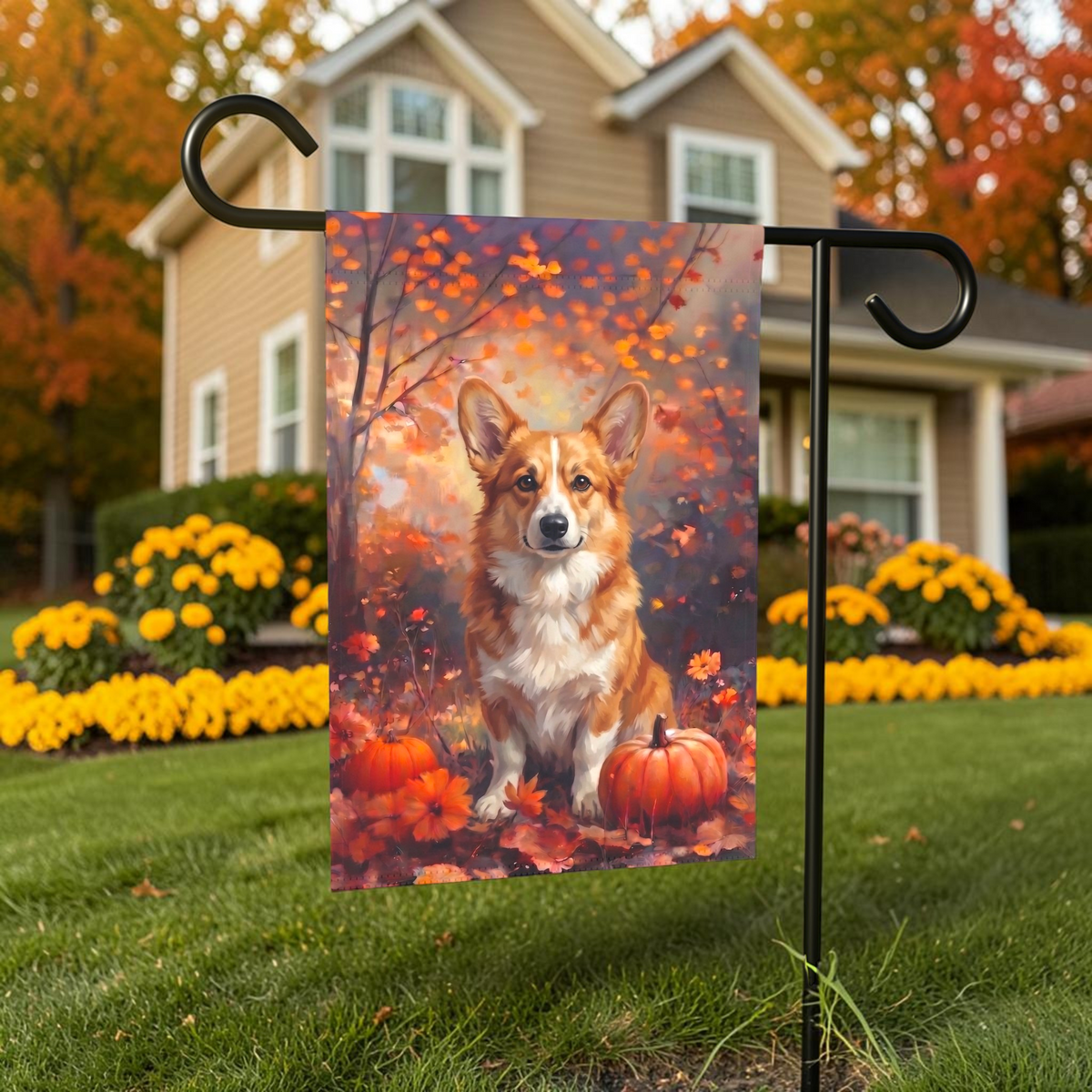 Fall Corgi With Pumpkins Autumn Garden Flag