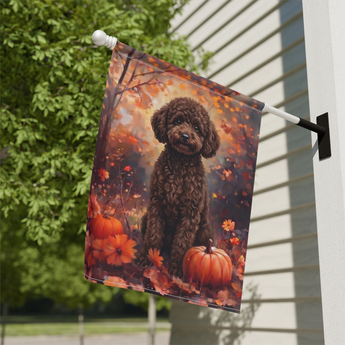 Fall Chocolate Toy Poodle Autumn Garden Flag Double Sided 12x18 24x32 Outdoor