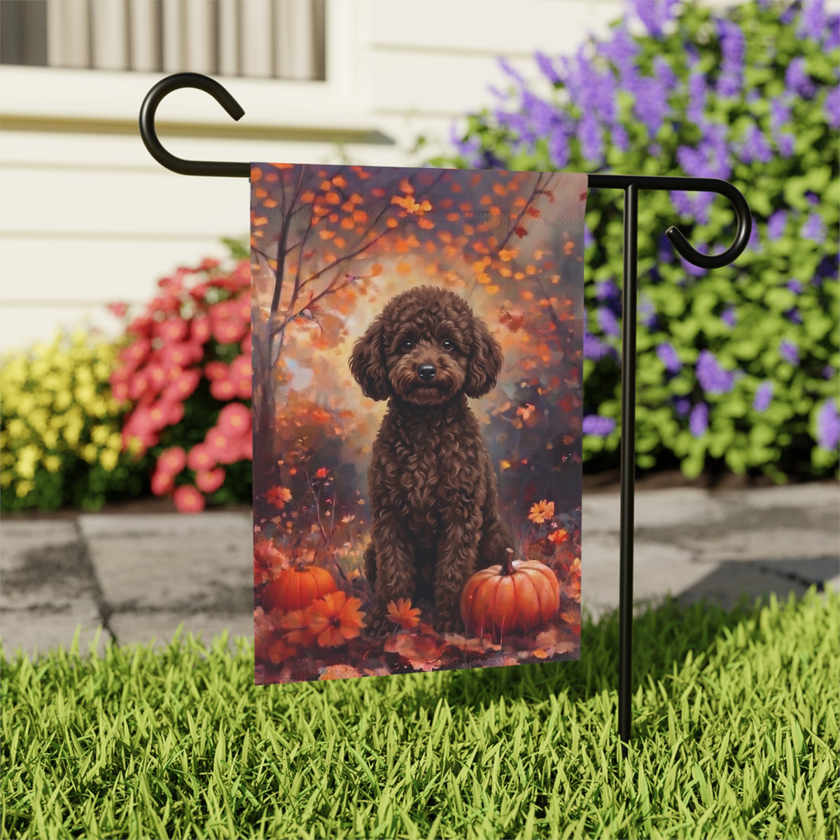 Fall Chocolate Toy Poodle Autumn Garden Flag