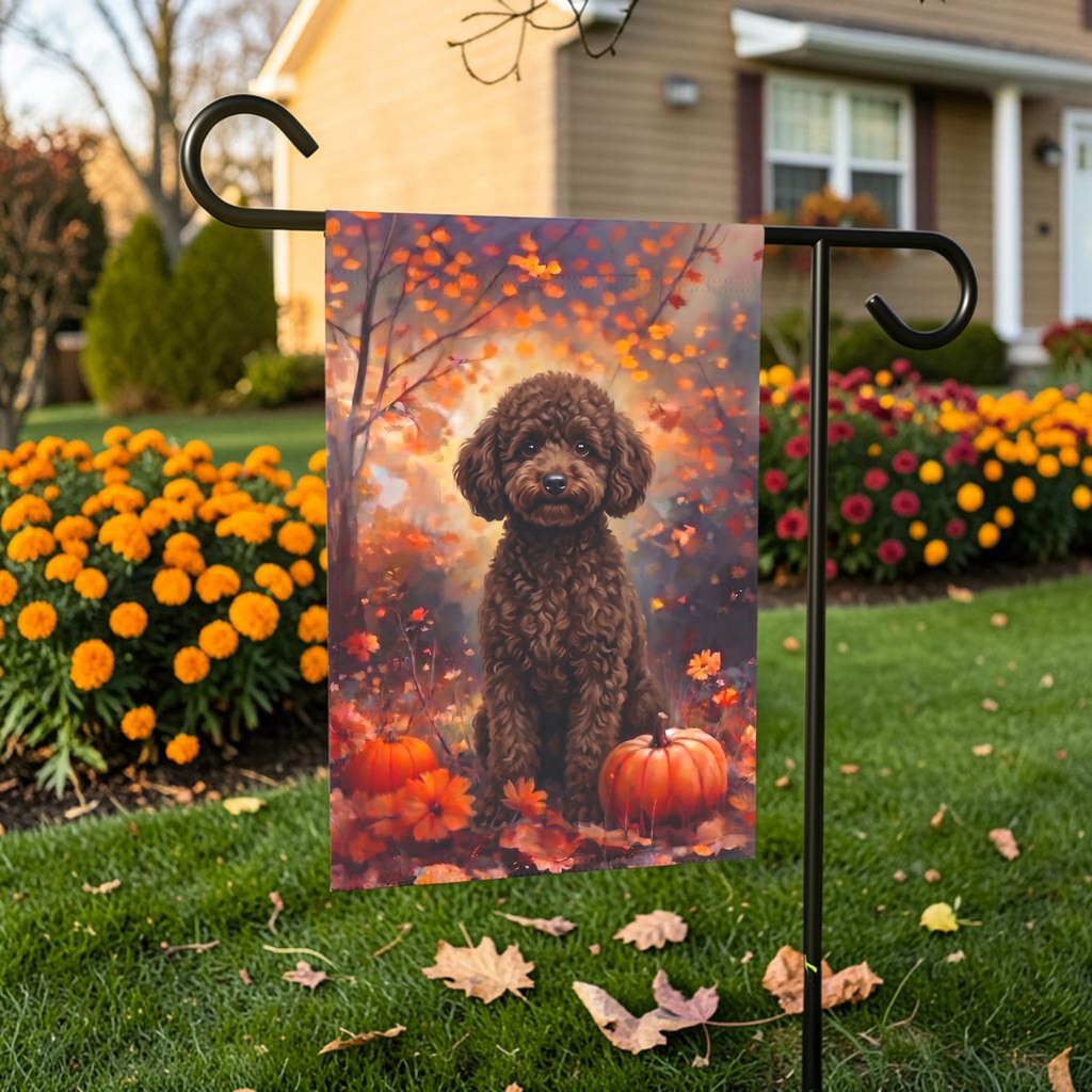 Fall Chocolate Toy Poodle Autumn Garden Flag