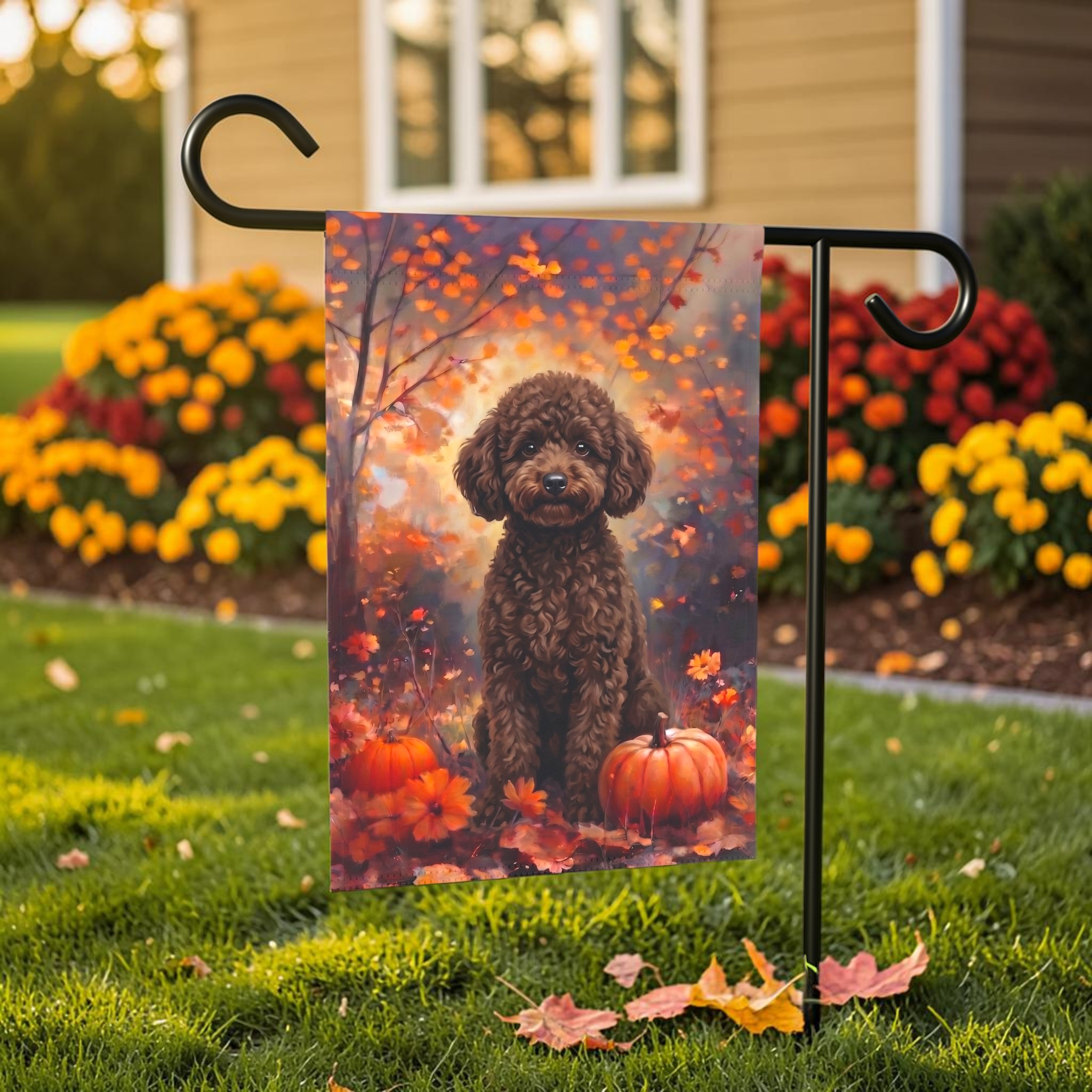 Fall Chocolate Toy Poodle Autumn Garden Flag