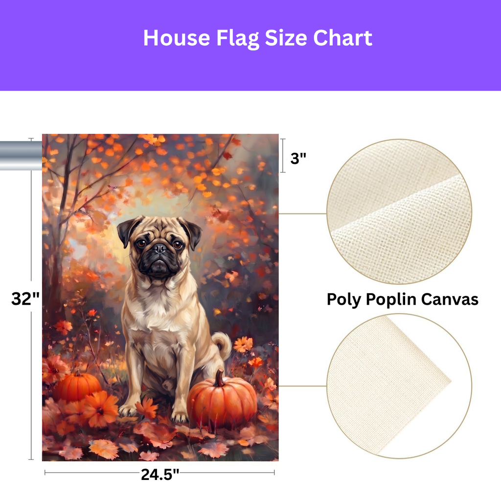 Fall Pug With Pumpkins Autumn Garden Flag