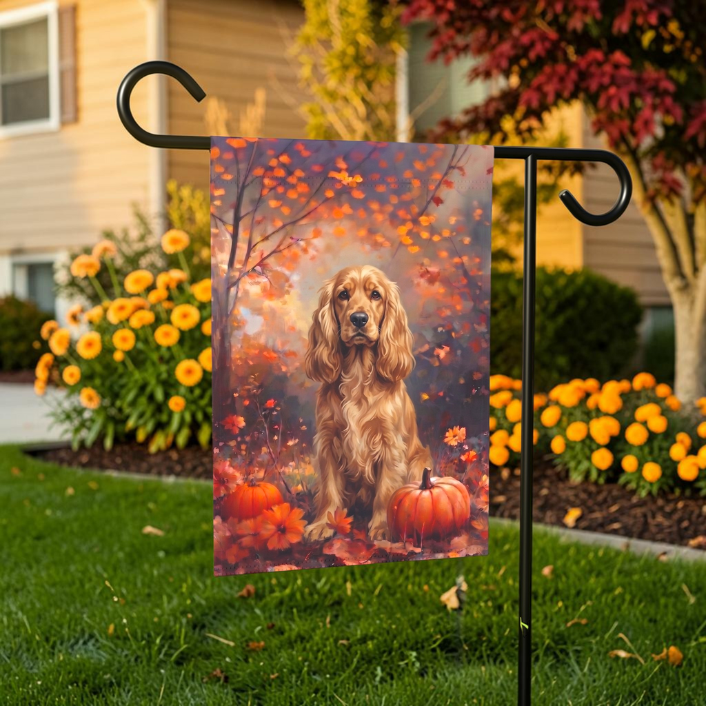 Fall Cocker Spaniel With Pumpkins Garden Flag
