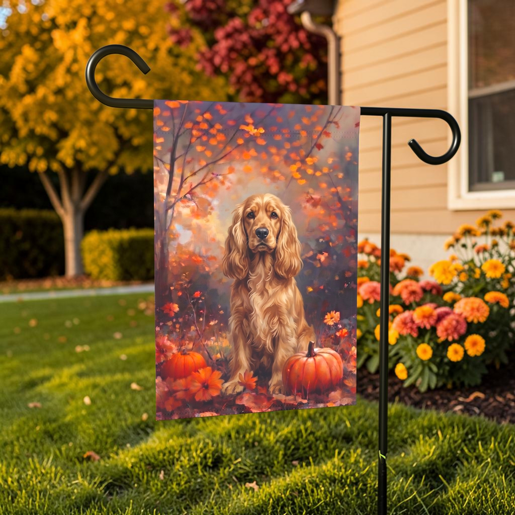 Fall Cocker Spaniel With Pumpkins Garden Flag