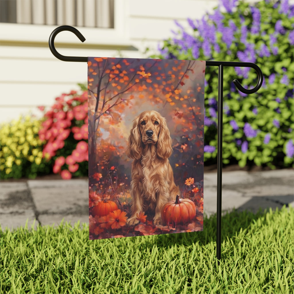 Fall Cocker Spaniel With Pumpkins Garden Flag
