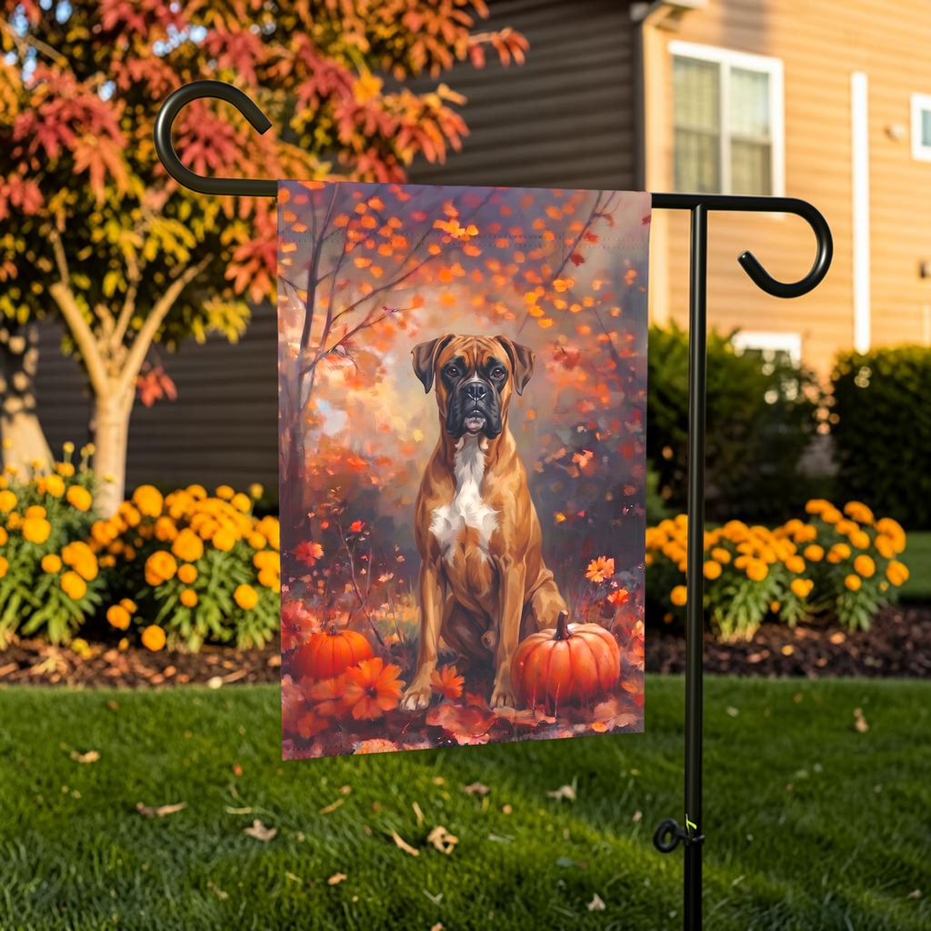 Fall Boxer With Pumpkins Autumn Garden Flag