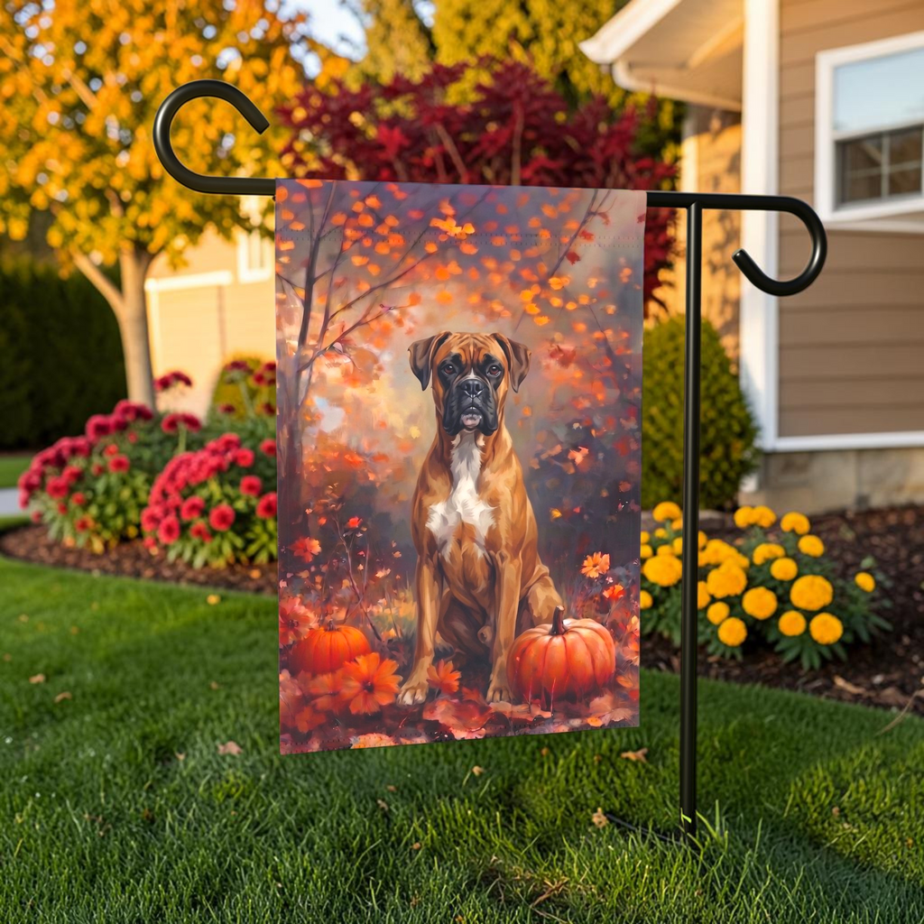 Fall Boxer With Pumpkins Autumn Garden Flag