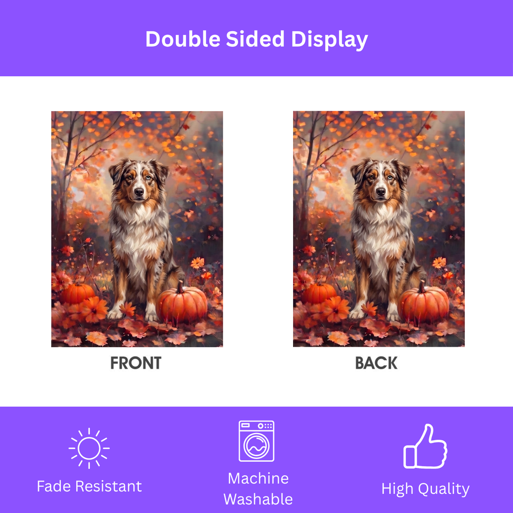 Fall  Australian Shepherd With Pumpkins Autumn Garden Flag