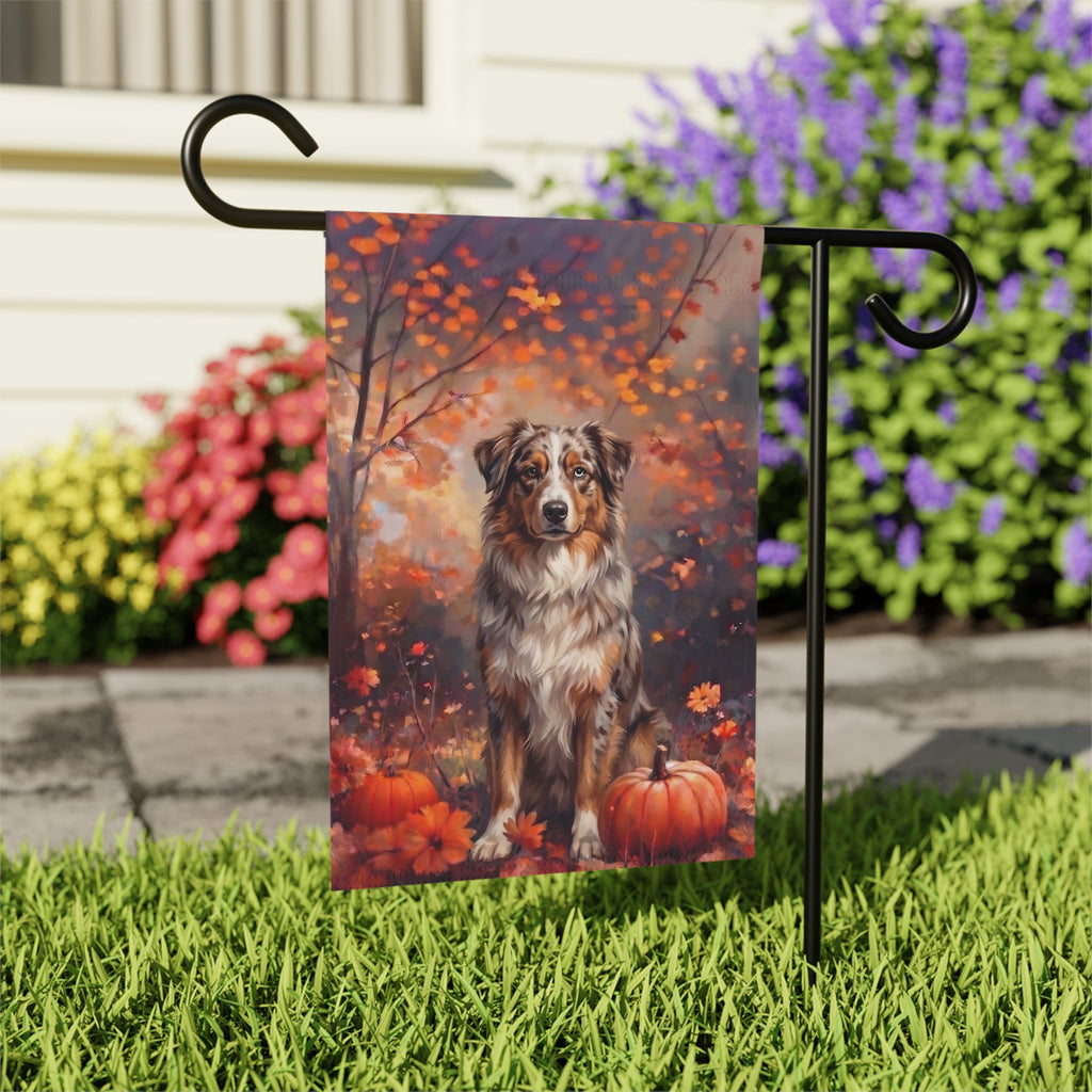 Fall  Australian Shepherd With Pumpkins Autumn Garden Flag