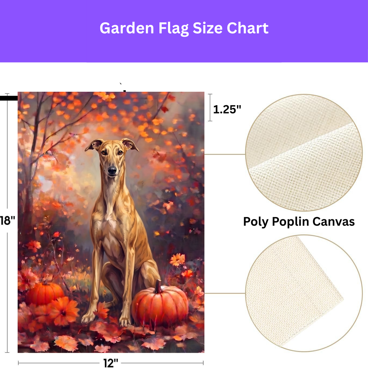 Double-sided display of the Fall Greyhound With Pumpkins showing the identical design on front and back