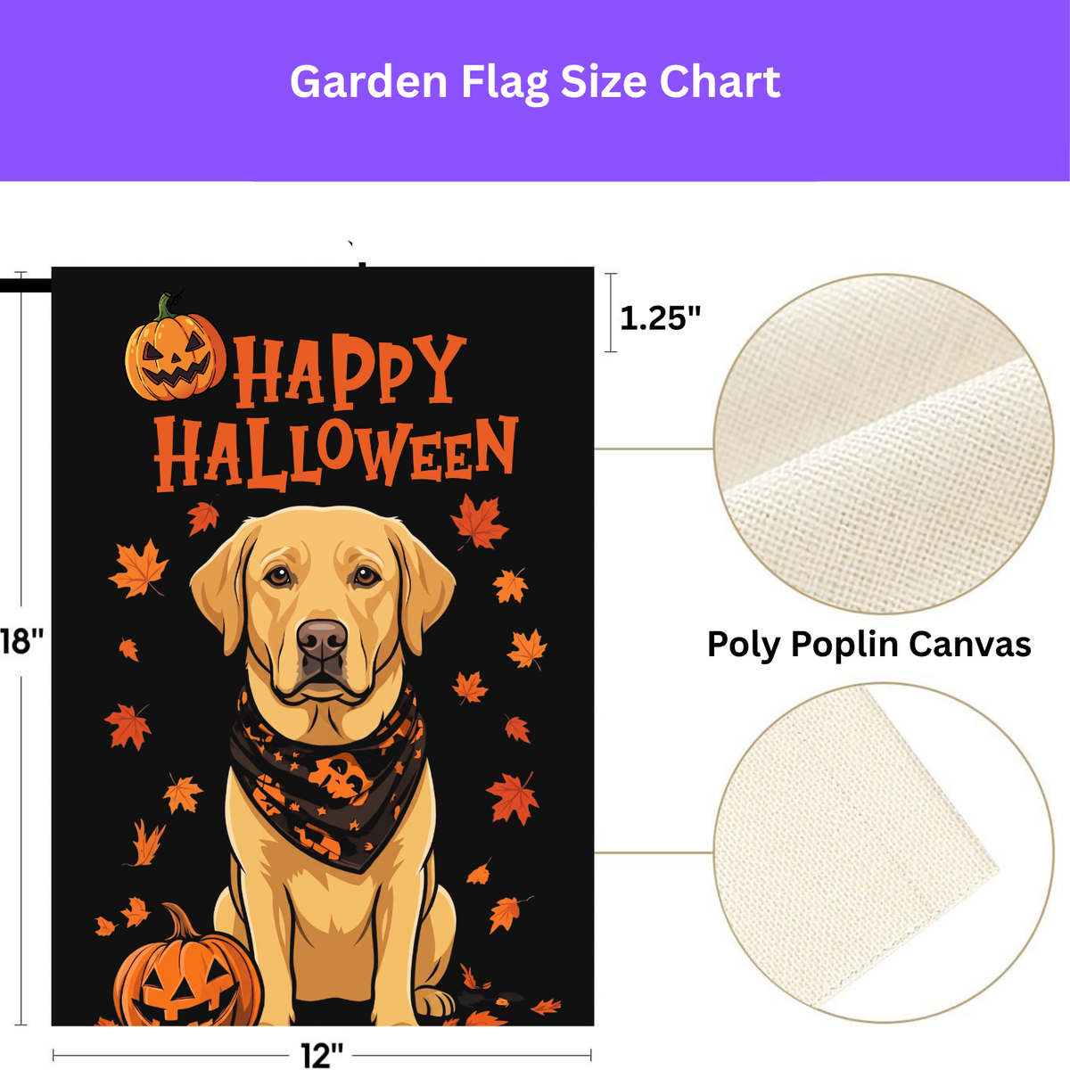 Double-sided display of the Little Pumpkin And Yellow Labrador Retriever Happy Halloween Garden Flag showing the identical design on front and back