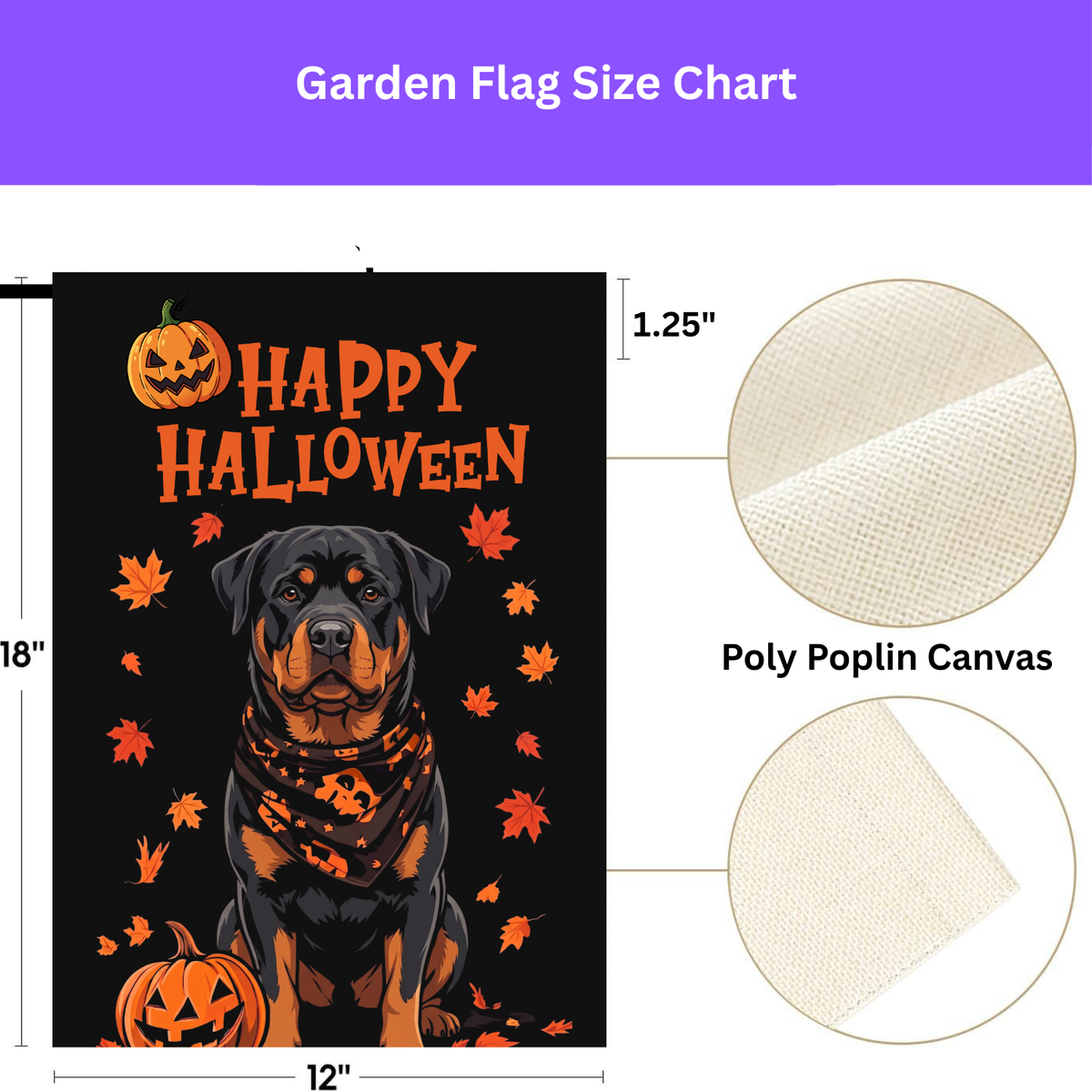 Double-sided display of the Little Pumpkin And Rottweiler  Outdoor showing the identical design on front and back
